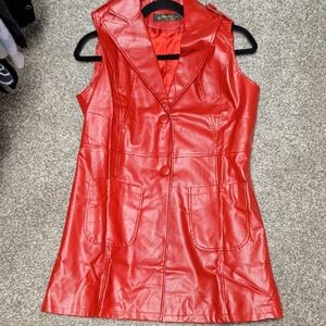 Elegant Red Sleeveless Faux Leather Vest